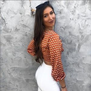 Pretty little thing orange and white crop top